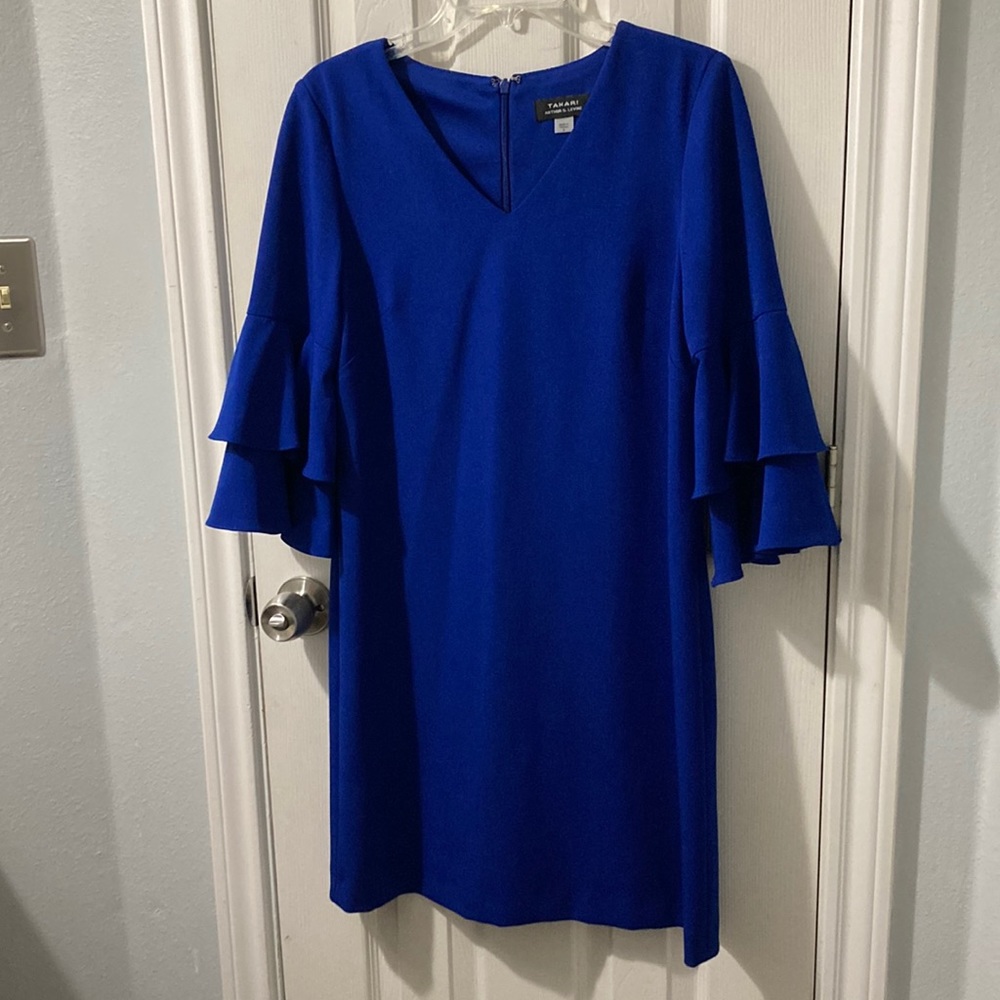 Tahari Royal Blue Ruffle Sleeve Dress